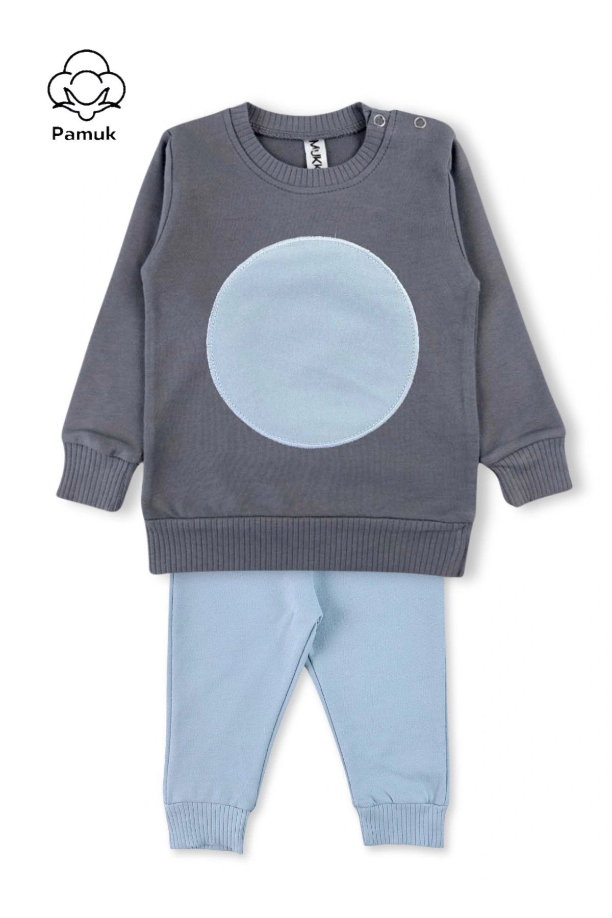 Erkek Kız Unisex Çocuk Yuvarlak Nakışlı Antrasit Mevsimlik Alt Üst Takım