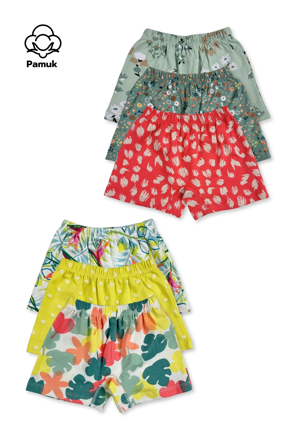 Kız Çocuk Pamuklu 6’lı Boxer Külot Seti Renkli ve Desenli İç Çamaşır