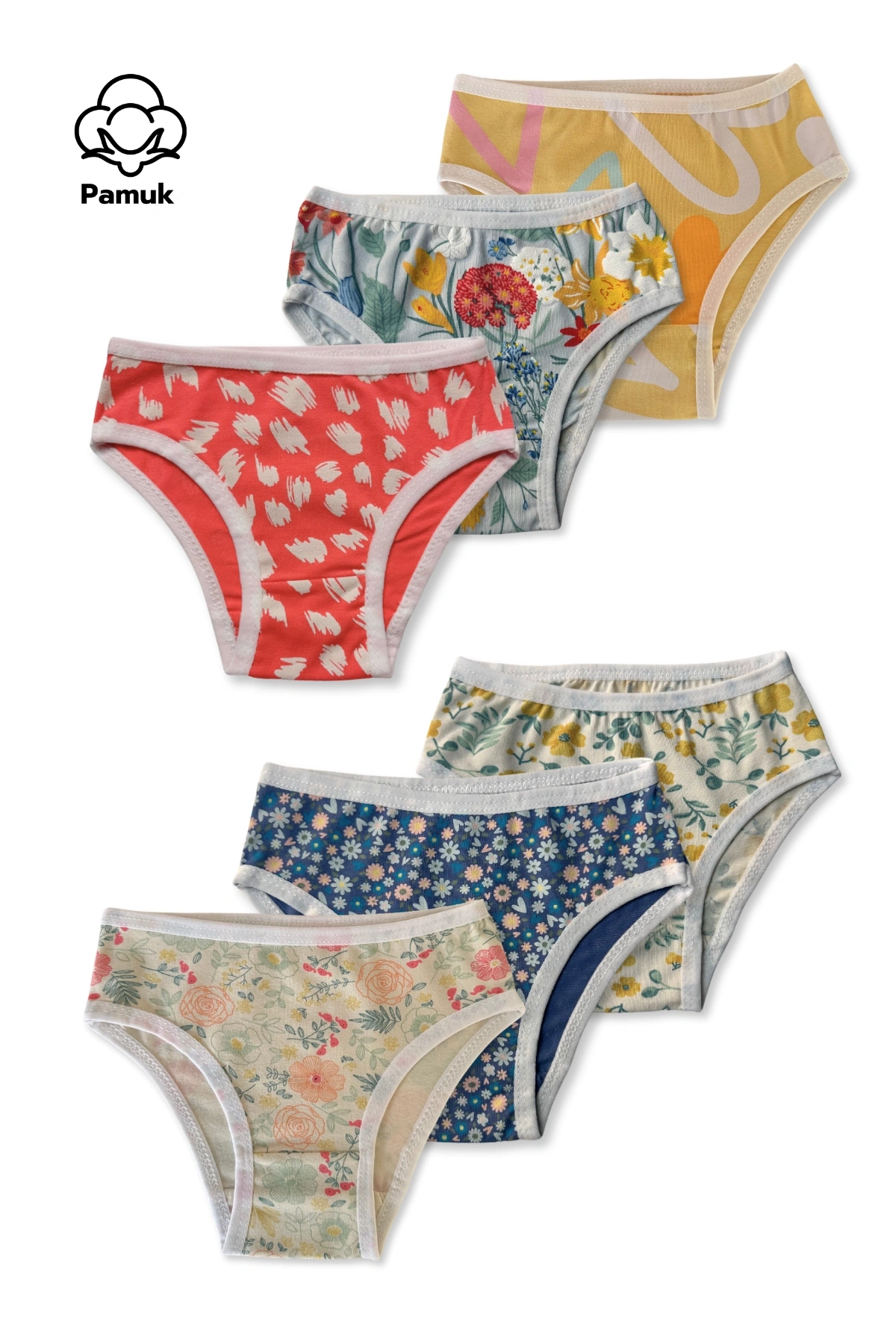 Kız Çocuk Pamuklu 6’lı Külot Seti Renkli ve Desenli Tasarım