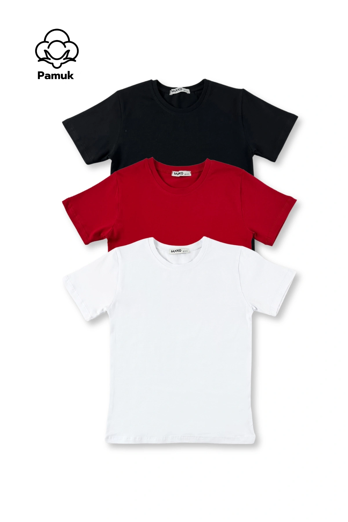 Kız Erkek Çocuk 3Lü Set Basic Tasarım Düz Kısa Kol Üst T-shirt