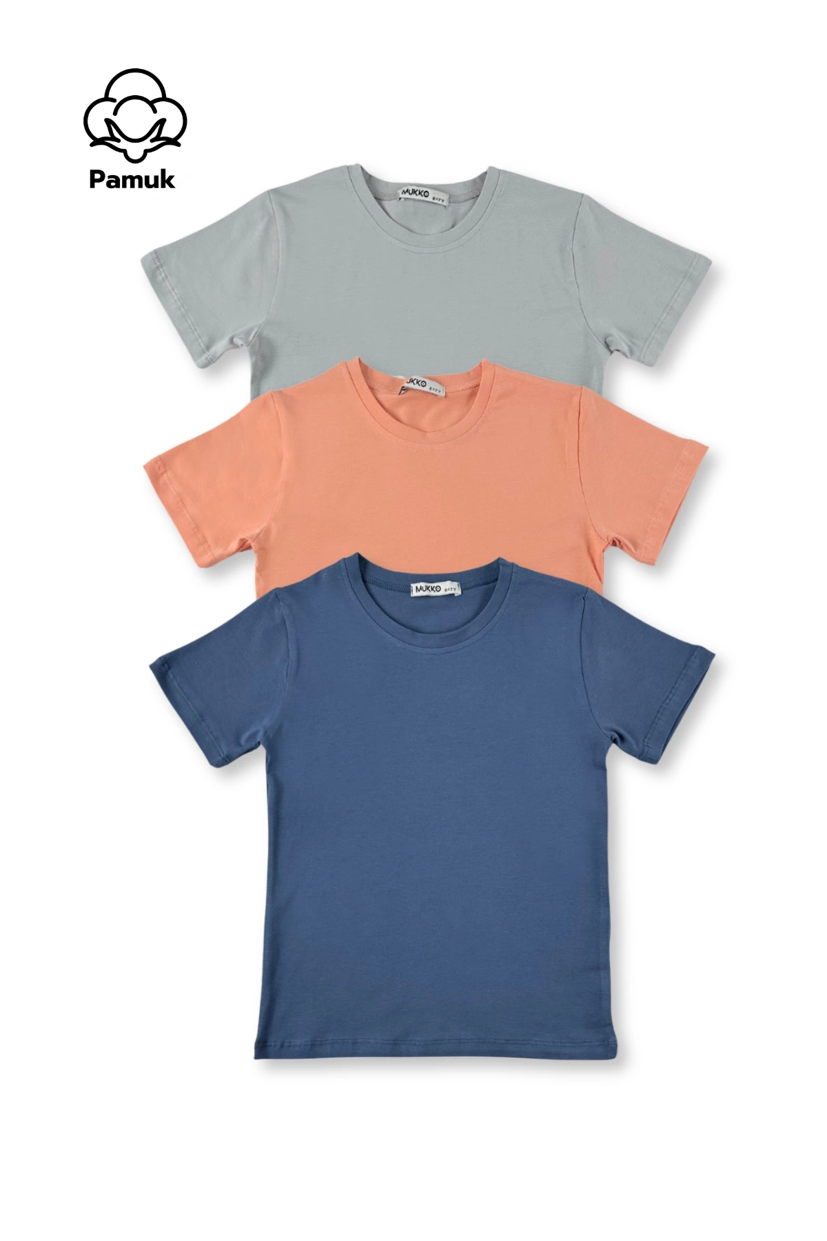 Kız Erkek Çocuk 3Lü Set Basic Tasarım Düz Kısa Kol Üst T-shirt