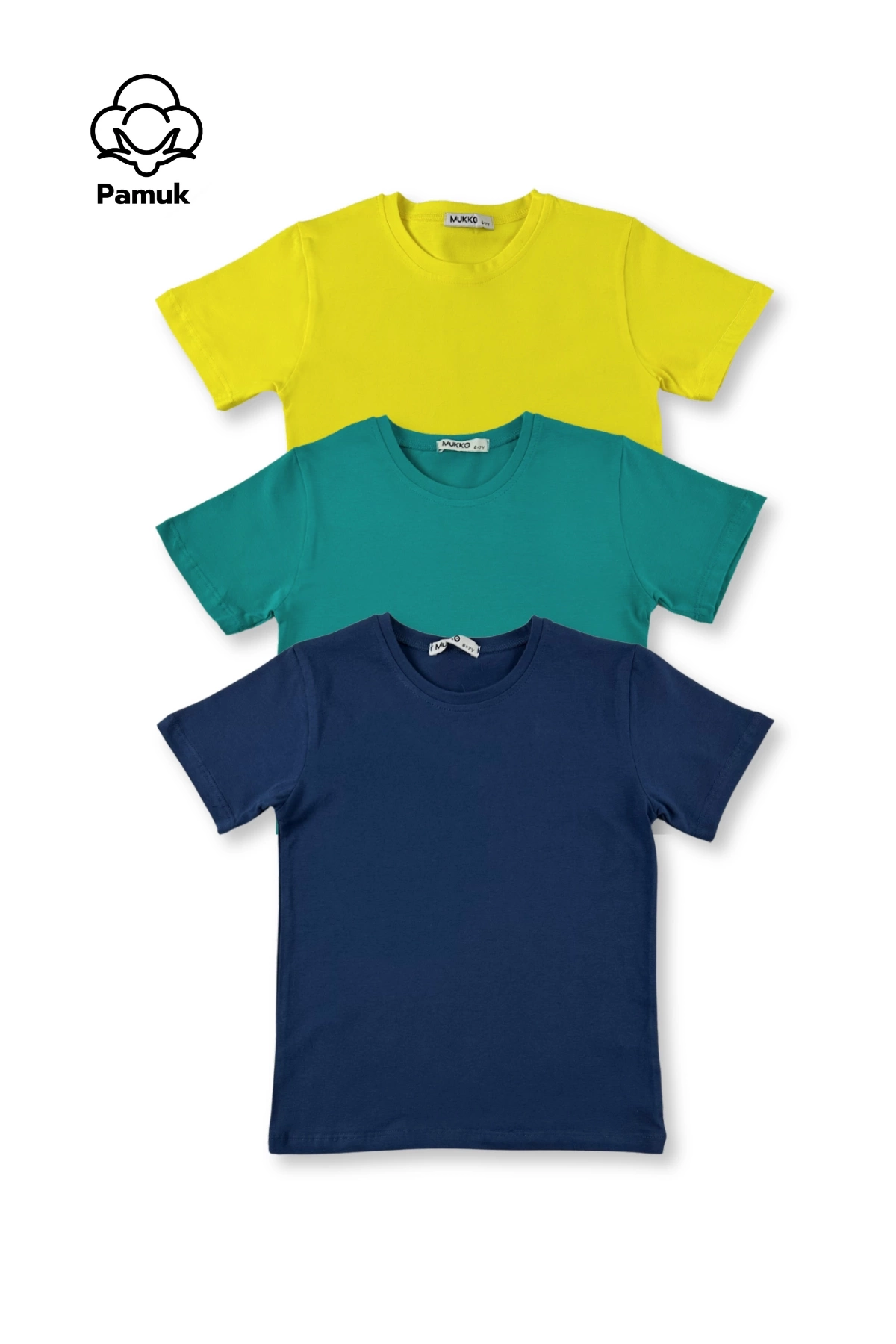 Kız Erkek Çocuk 3Lü Set Basic Tasarım Düz Kısa Kol Üst T-shirt