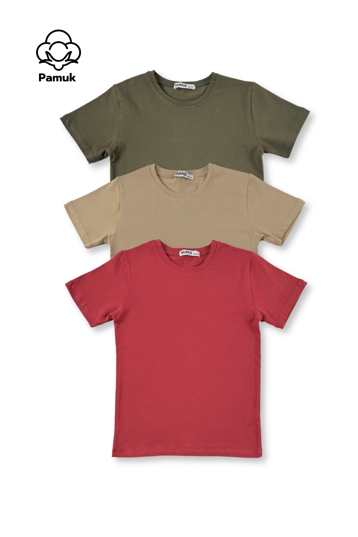 Kız Erkek Çocuk 3Lü Set Basic Tasarım Düz Kısa Kol Üst T-shirt