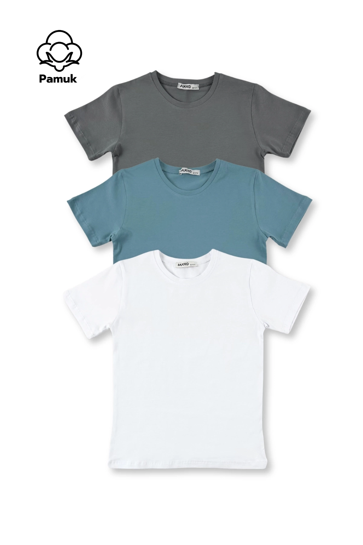 Kız Erkek Çocuk 3Lü Set Basic Tasarım Düz Kısa Kol Üst T-shirt