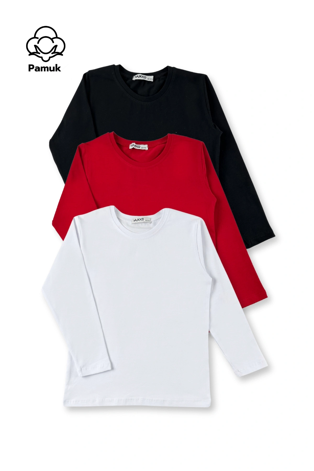 Kız Erkek Çocuk 3Lü Set Düz Basic Tasarım Mevsimlik Üst Badi T-shirt