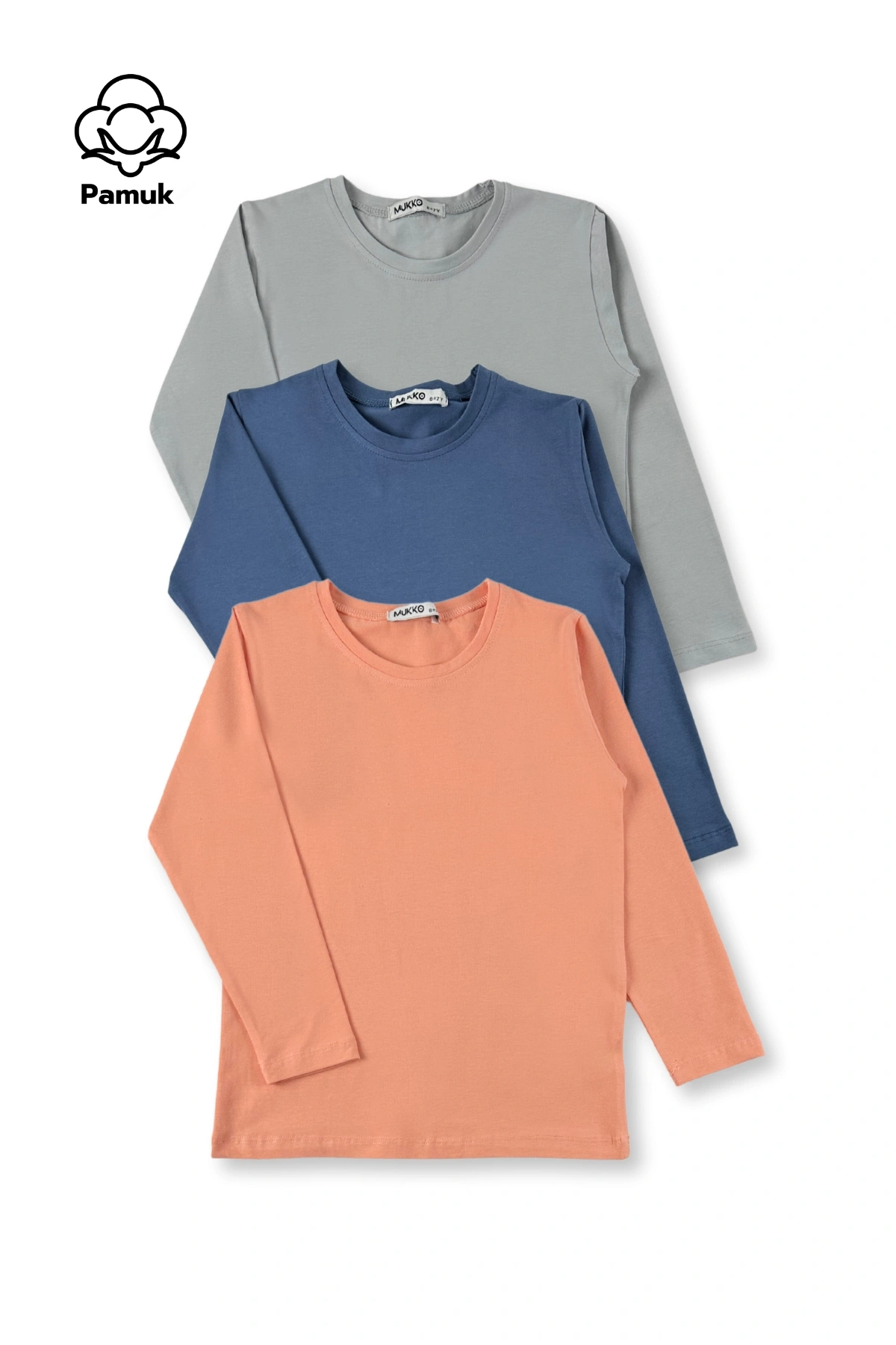 Kız Erkek Çocuk 3Lü Set Düz Basic Tasarım Mevsimlik Üst Badi T-shirt