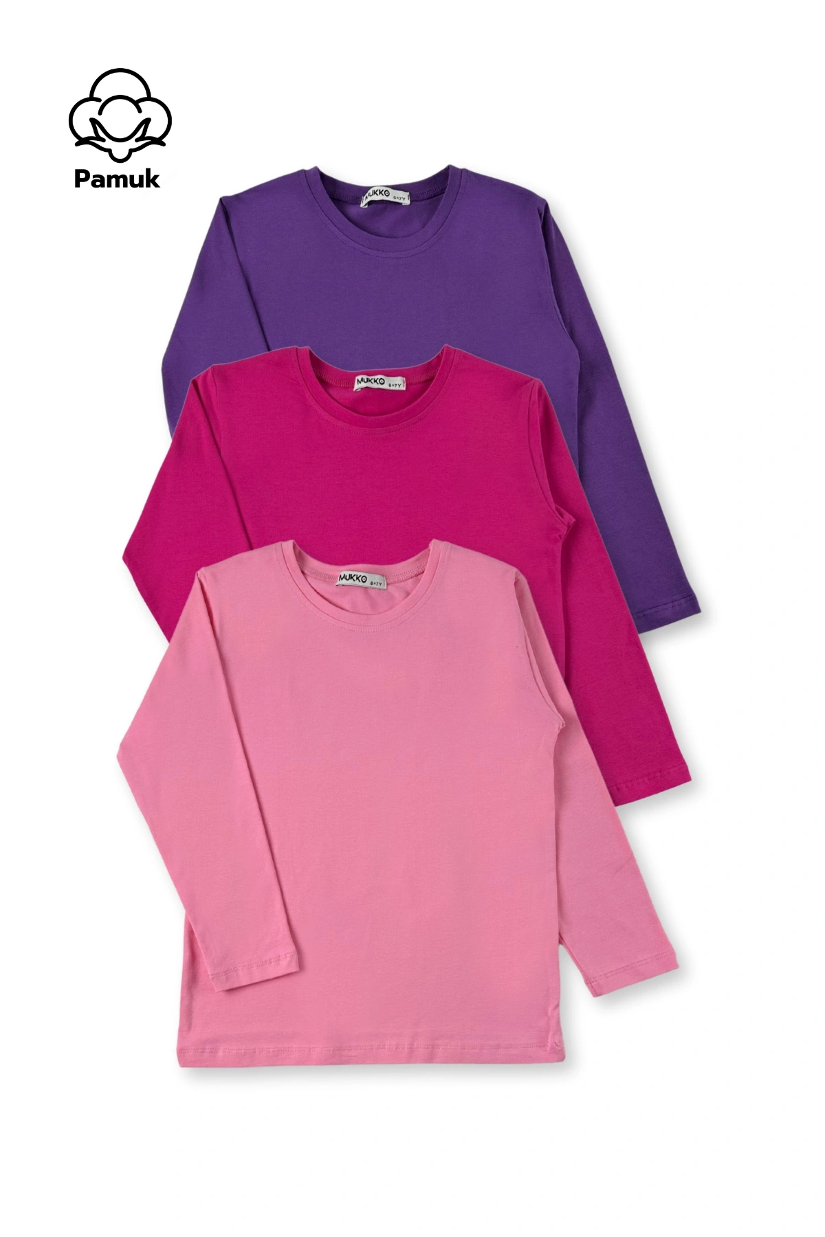 Kız Erkek Çocuk 3Lü Set Düz Basic Tasarım Mevsimlik Üst Badi T-shirt