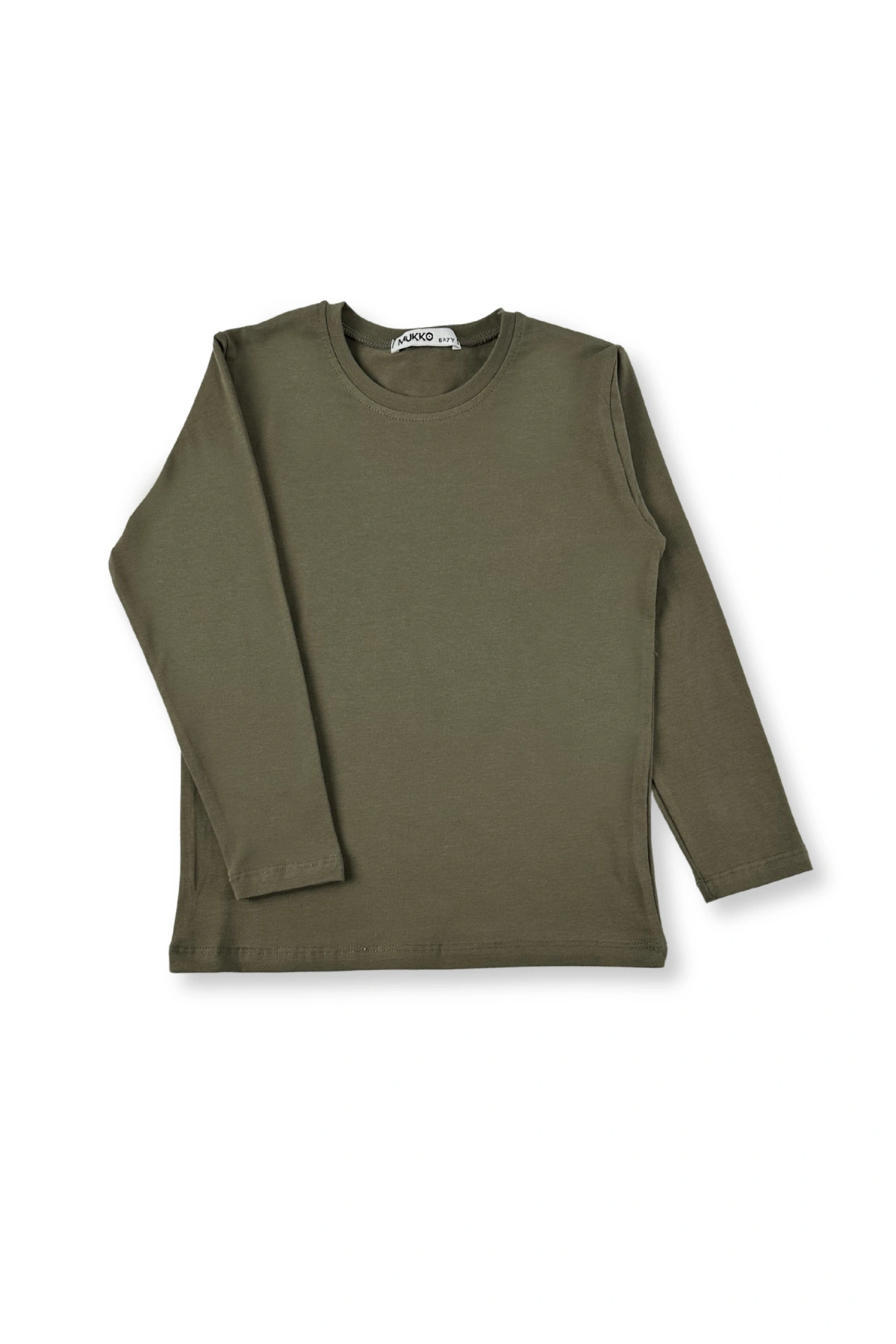 Kız Erkek Çocuk Koyu Yeşil Renkli Basic Mevsimlik Uzun Kollu T-shirt