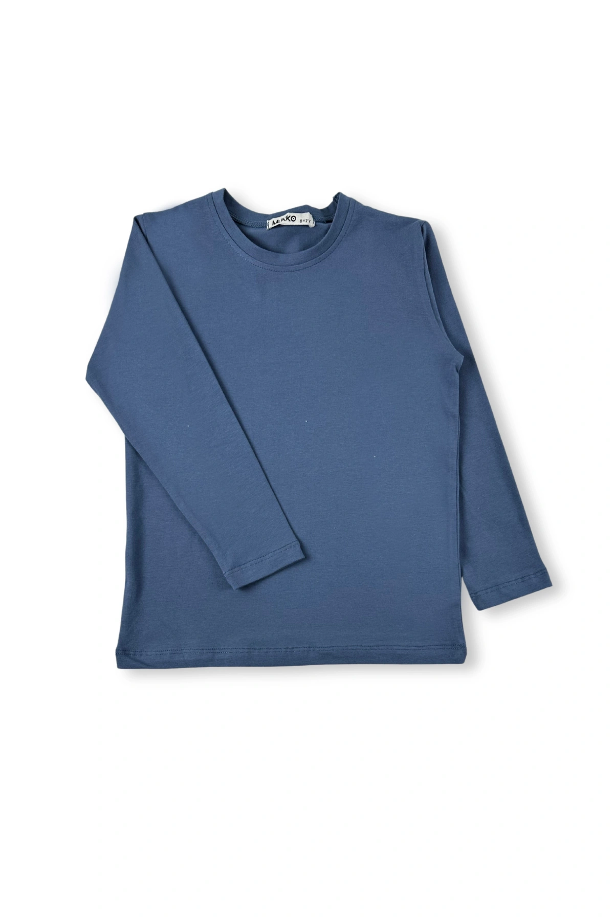 Kız Erkek Çocuk İndigo Renkli Basic Mevsimlik Uzun Kollu T-shirt