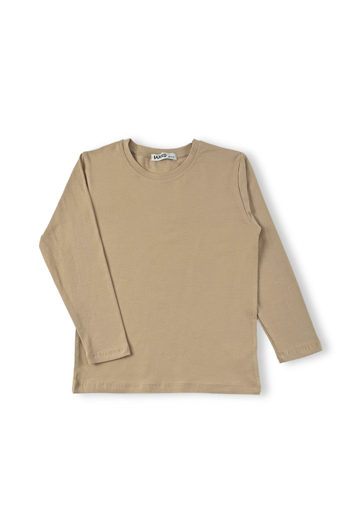 Kız Erkek Çocuk Bej Renkli Basic Mevsimlik Uzun Kollu T-shirt