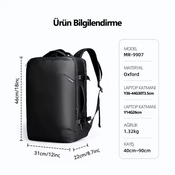 Mark Ryden Çift Bölmeli Fonksiyonel Laptop Sırt Çantası MR9907_00 Siyah