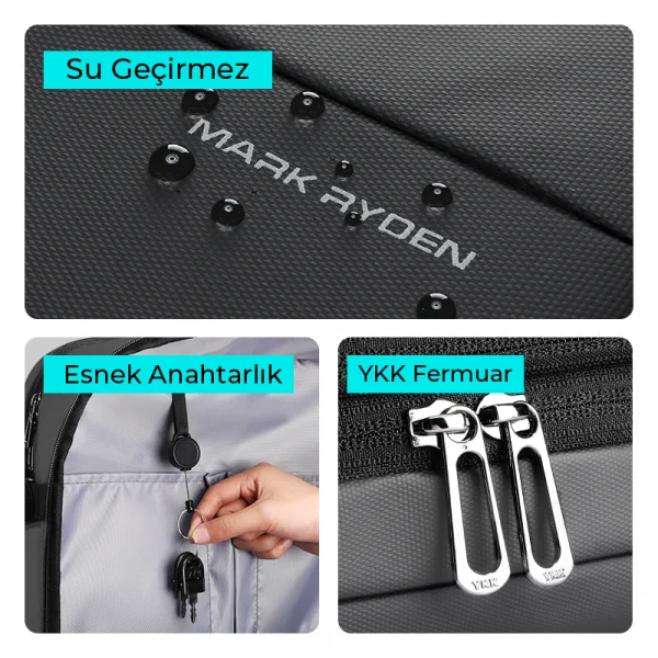 Mark Ryden Super Genişletilebilir Çoklu Bölmeli Laptop Giysi Sırt Çantası G1_MR9822_KR07 Ⅱ (Gri)