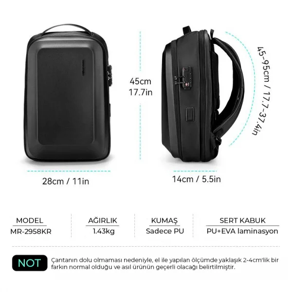 Mark Ryden Laptop Suya Dayanıklı Siyah Renk Sırt Çantası Çift Bölmeli MR2958_KR00
