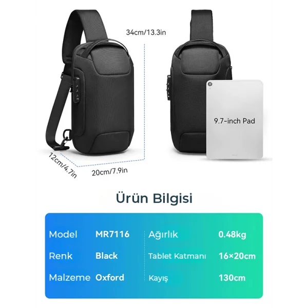 Mark Ryden ODYSSEY MİNİ ek Kol Omuz Çantası iPad Tablet Uyumlu Şarj Kiti MR7116_07 GRİ