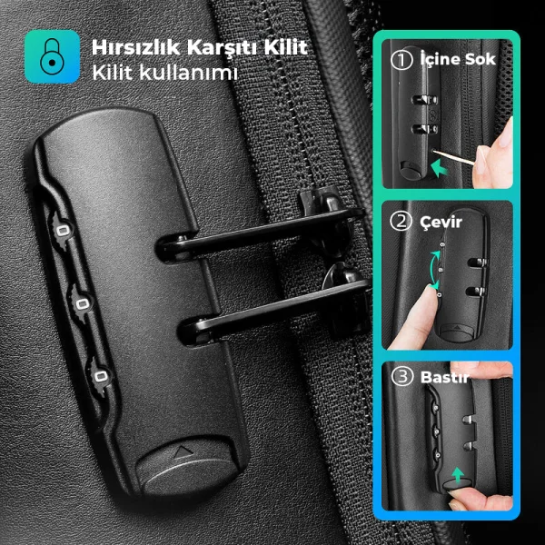 Mark Ryden ODYSSEY Laptop Siyah Renk Sırt Çantası Kilitli Usb Şarj Kitli Çanta MR9116_00