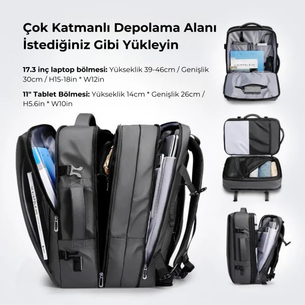 Mark Ryden Super Genişletilebilir Çoklu Bölmeli Laptop Giysi Sırt Çantası G1_MR9822_KR07 Ⅱ (Gri)