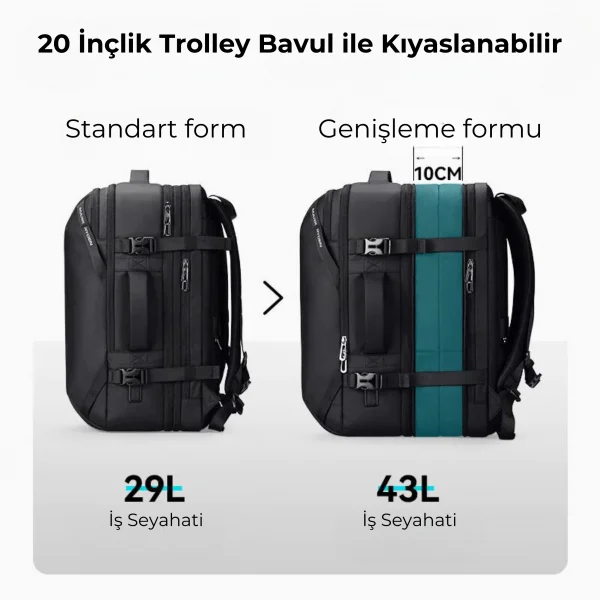 Mark Ryden Infinitely Genişletilebilir Çoklu Bölmeli Laptop Giysi Siyah Renk Sırt Çantası G1_MR9993_KR00 L