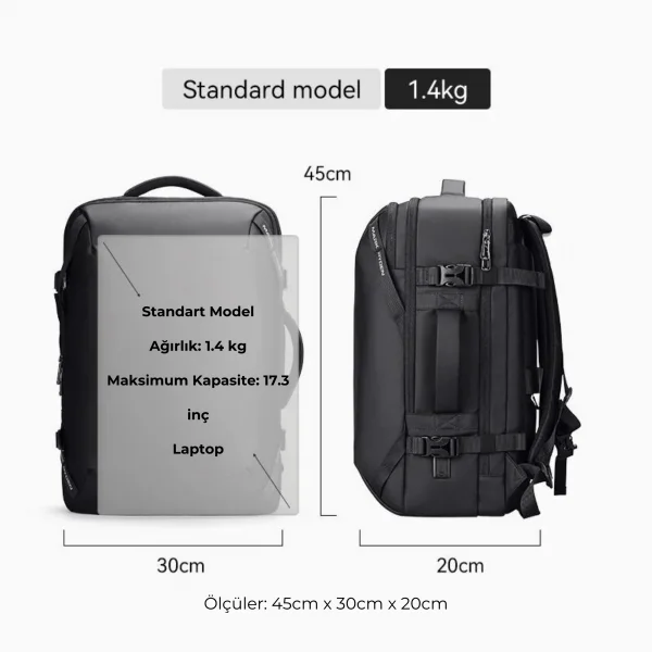 Mark Ryden Infinitely Genişletilebilir Çoklu Bölmeli Laptop Giysi Siyah Renk Sırt Çantası G1_MR9993_KR00 L