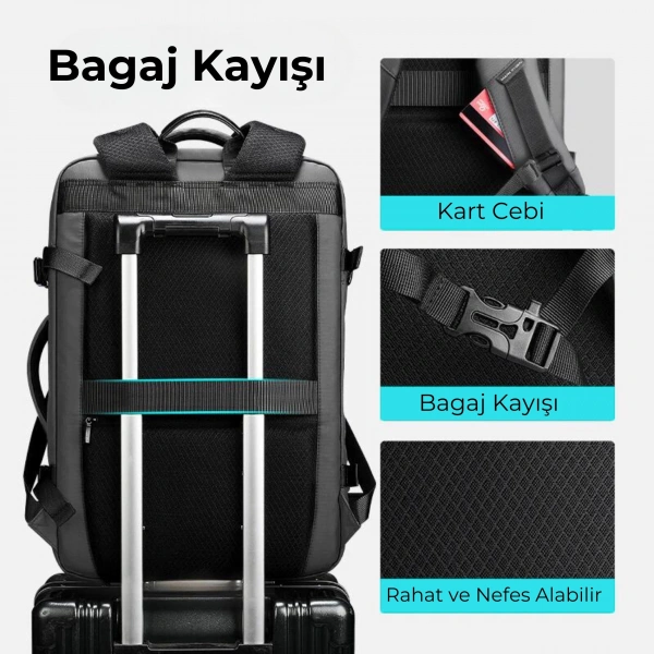 Mark Ryden Super Genişletilebilir Çoklu Bölmeli Laptop Giysi Sırt Çantası G1_MR9822_KR00Ⅱ (Siyah)