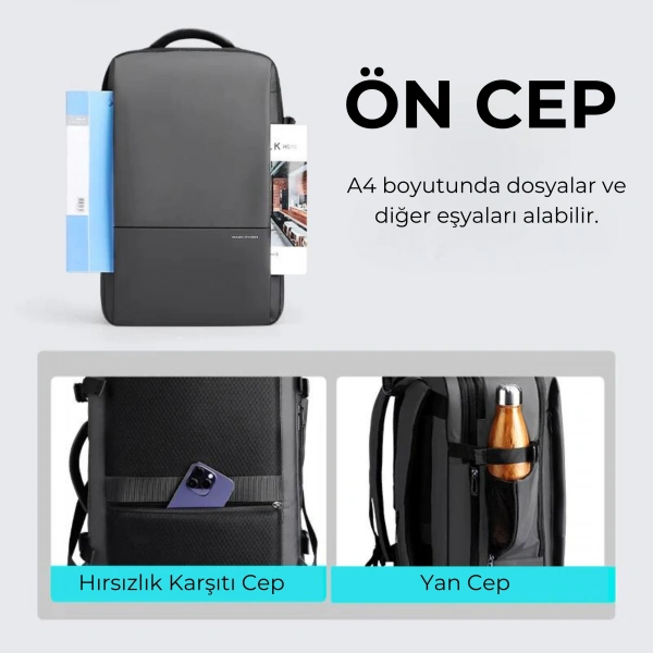 Mark Ryden Super Genişletilebilir Çoklu Bölmeli Laptop Giysi Sırt Çantası G1_MR9822_KR00Ⅱ (Siyah)