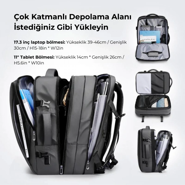 Mark Ryden Super Genişletilebilir Çoklu Bölmeli Laptop Giysi Sırt Çantası G1_MR9822_KR00Ⅱ (Siyah)