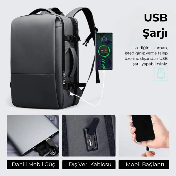 Mark Ryden Super Genişletilebilir Çoklu Bölmeli Laptop Giysi Sırt Çantası G1_MR9822_KR00Ⅱ (Siyah)