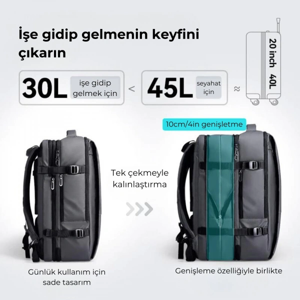 Mark Ryden Super Genişletilebilir Çoklu Bölmeli Laptop Giysi Sırt Çantası G1_MR9822_KR00Ⅱ (Siyah)