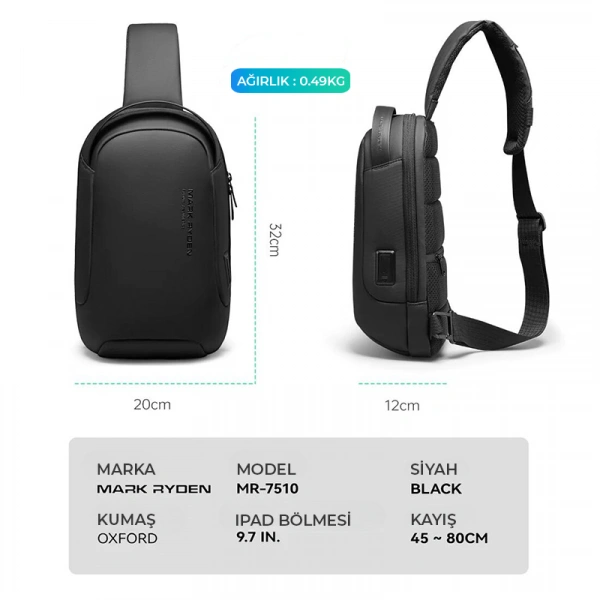 Mark Ryden Torino - Tek Kol Omuz Çantası iPad Tablet Uyumlu Şarj Kiti MR7510_07