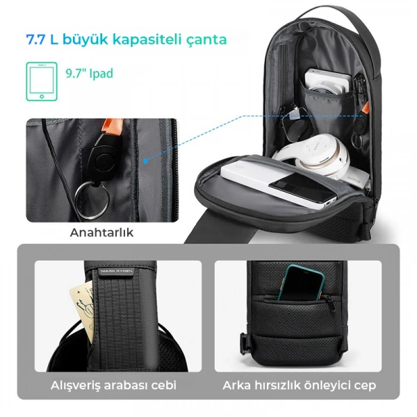 Mark Ryden Torino - Tek Kol Omuz Çantası iPad Tablet Uyumlu Şarj Kiti MR7510_07