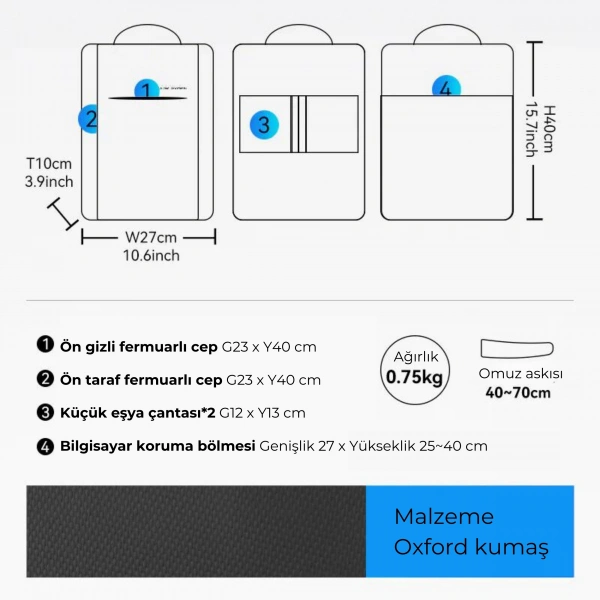 Mark Ryden Çift Bölmeli Laptop 15.6 inch Sırt Çantası - MR2900_KR00