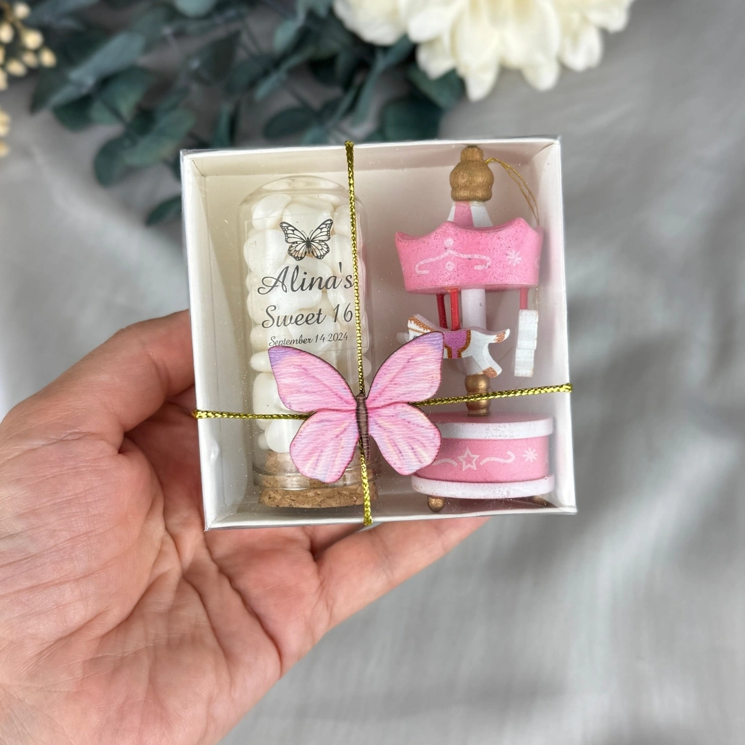 Cam Fanusta Kalp Şekerleme-Atlı Karınca seti - 20 Adet