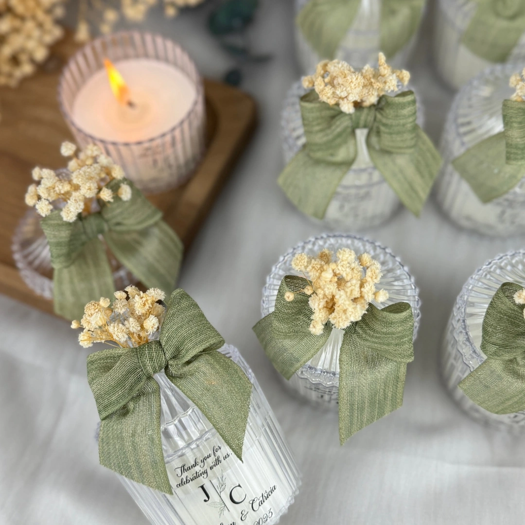 Kurutulmuş Çiçek ve Fiyonk Süslemeli Kokulu Mum - 20 Adet