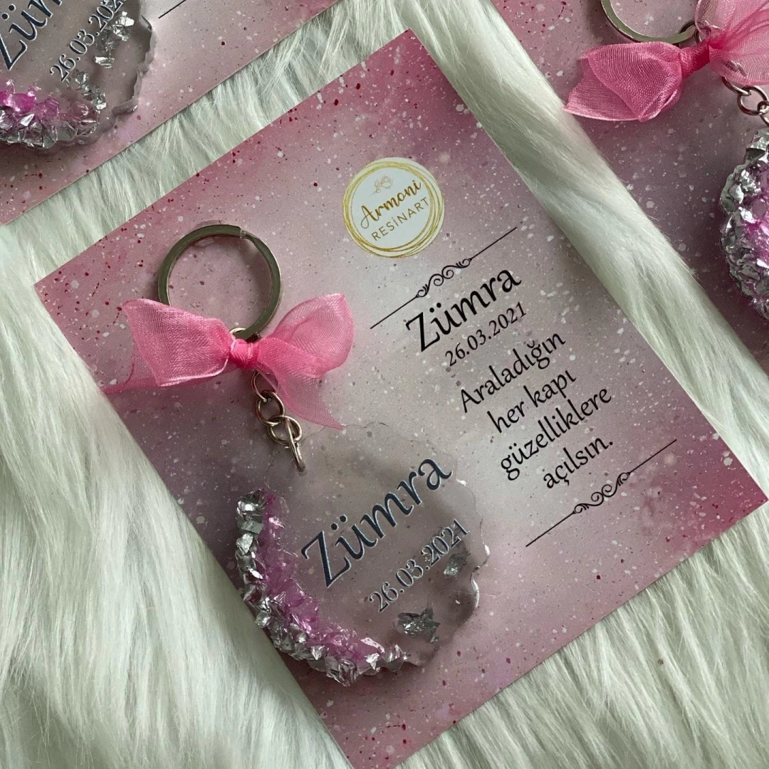 Kişiye Özel Kartlı Dalgalı Epoksi Anahtarlık – 20 Adet