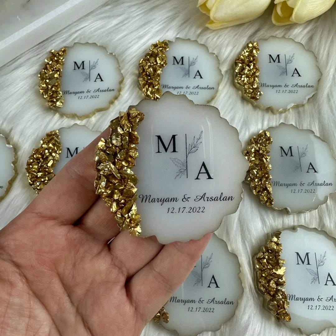 Taşlı Dalgalı Epoksi Magnet 20 Adet – Kişiye Özel Düğün ve Kına Hediyesi