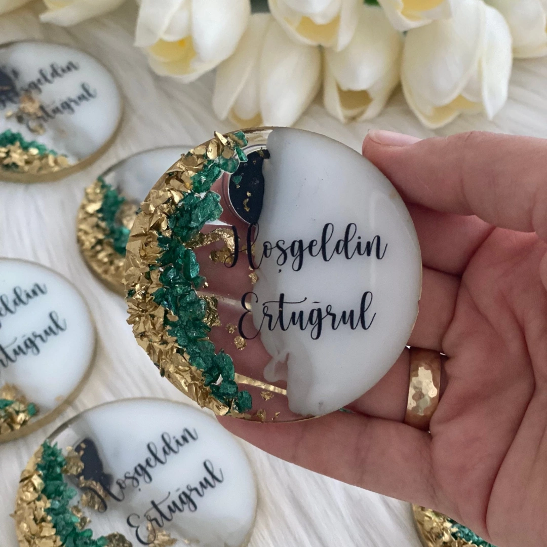 Kişiye Özel Taşlı Düğün Magneti (20 Adet)