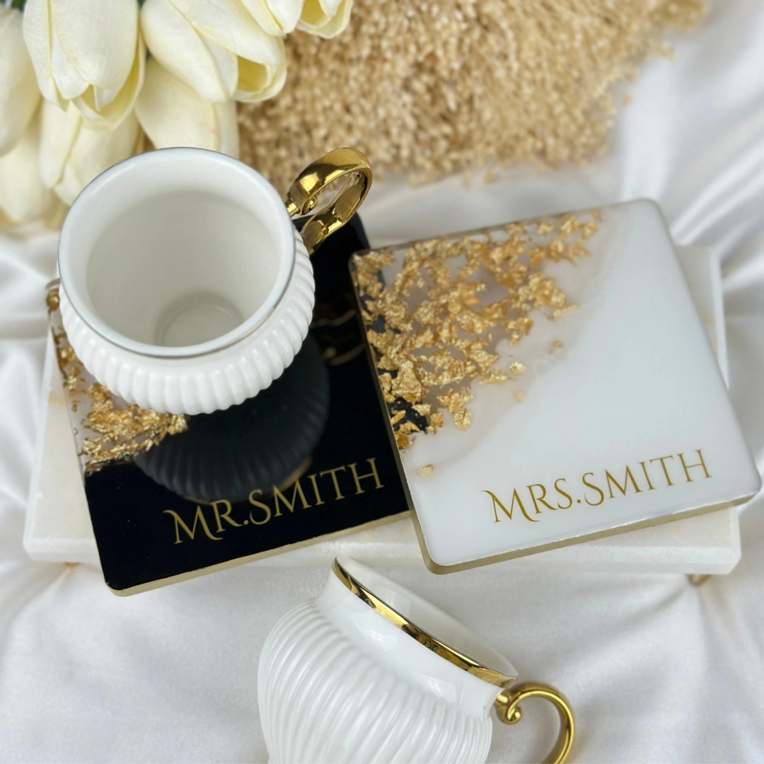 Işıltılı Kişiye Özel İkili Epoksi Bardak Altlığı Seti