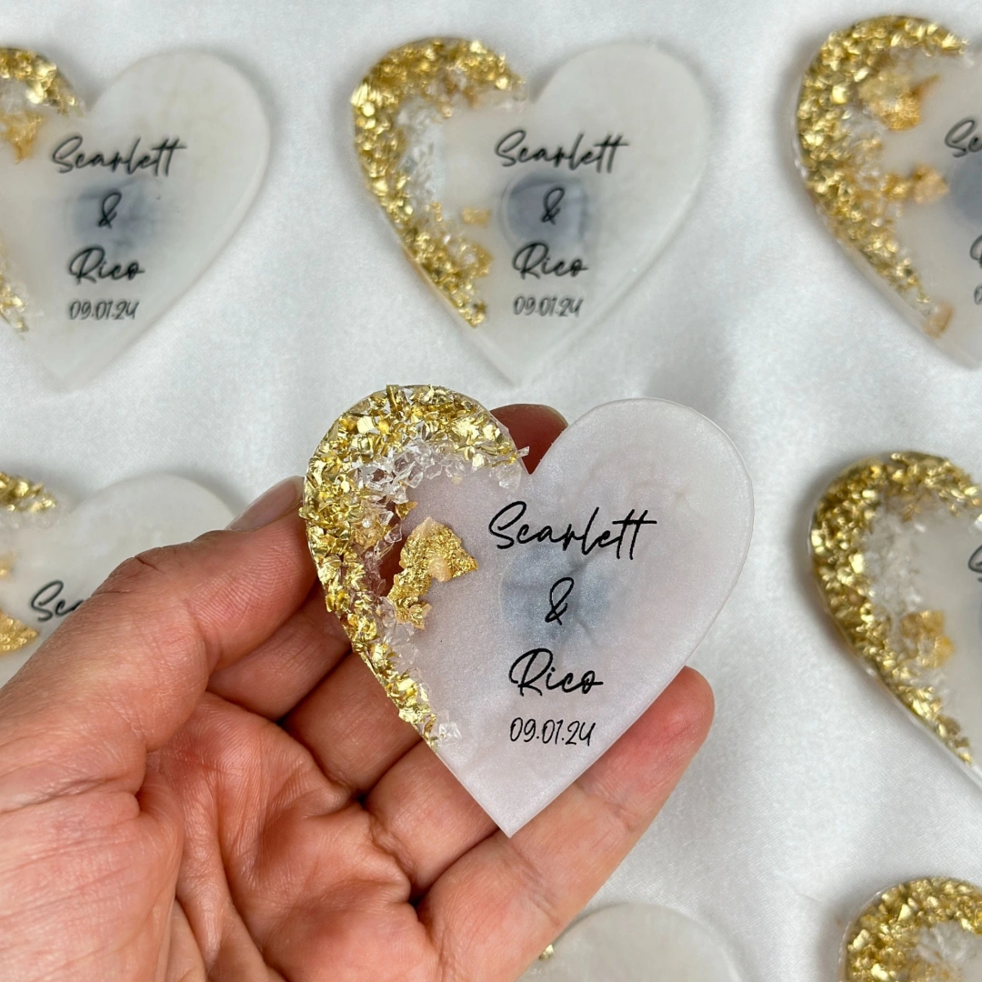 Altın ve Gümüş Simli Kişiye Özel Taşlı Epoksi Magnet Seti – 20 Adet