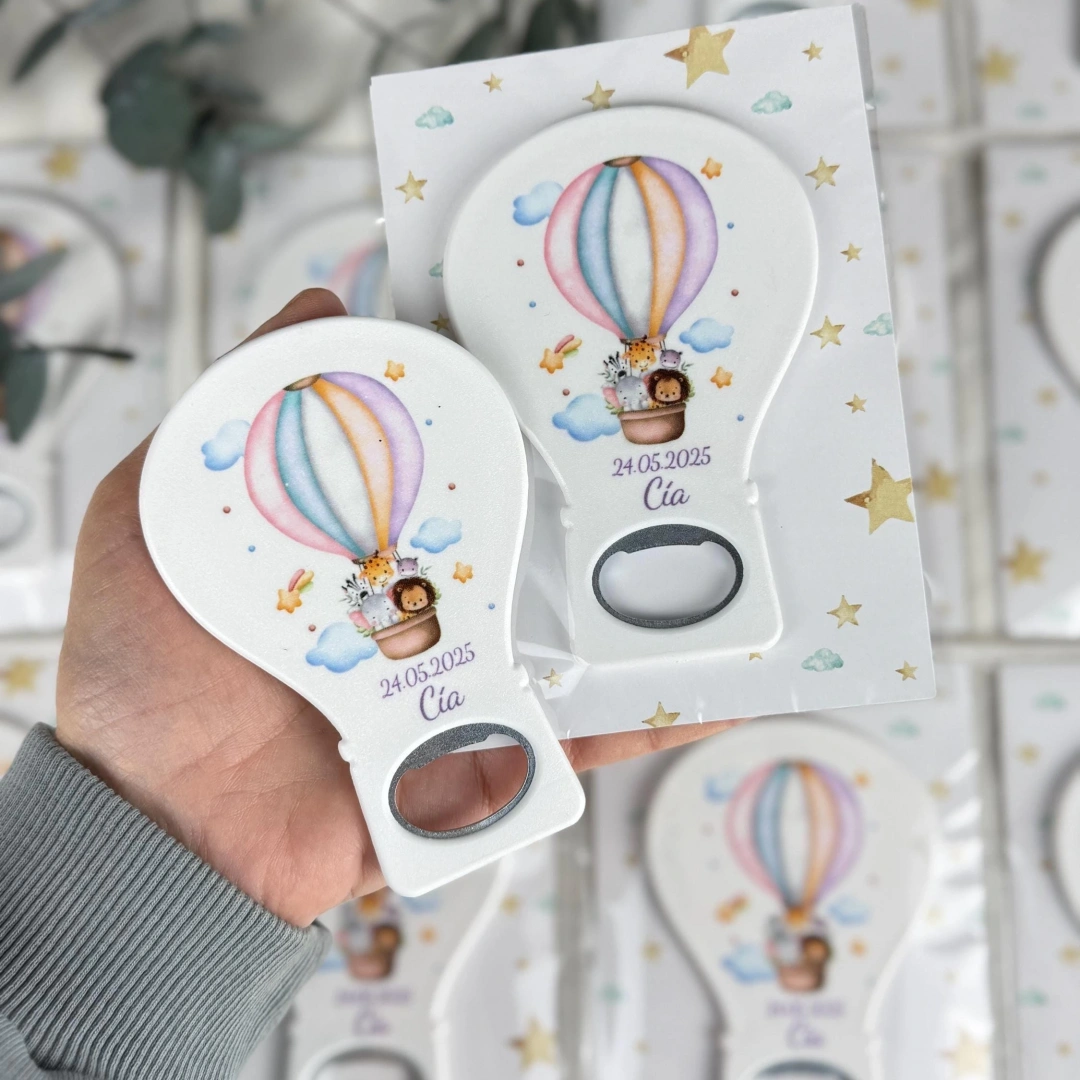 Kişiye Özel Uçan Balon Şişe Açacağı Magnet – 20 Adet Bebek Partisi ve Doğum Günü Hediyesi
