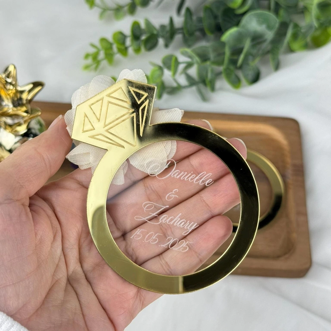 Altın Lüks Yüzük Tasarımlı Pleksi Magnet Seti (20 Adet)