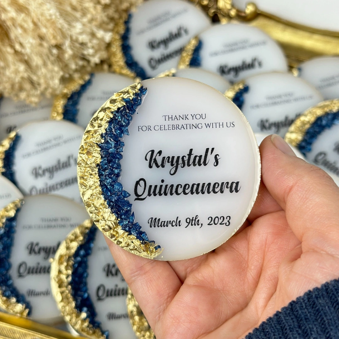 Kişiye Özel Taşlı Epoksi Magnet 20 Adet – Baş Harf Yazılı Düğün ve Nişan Hediyesi