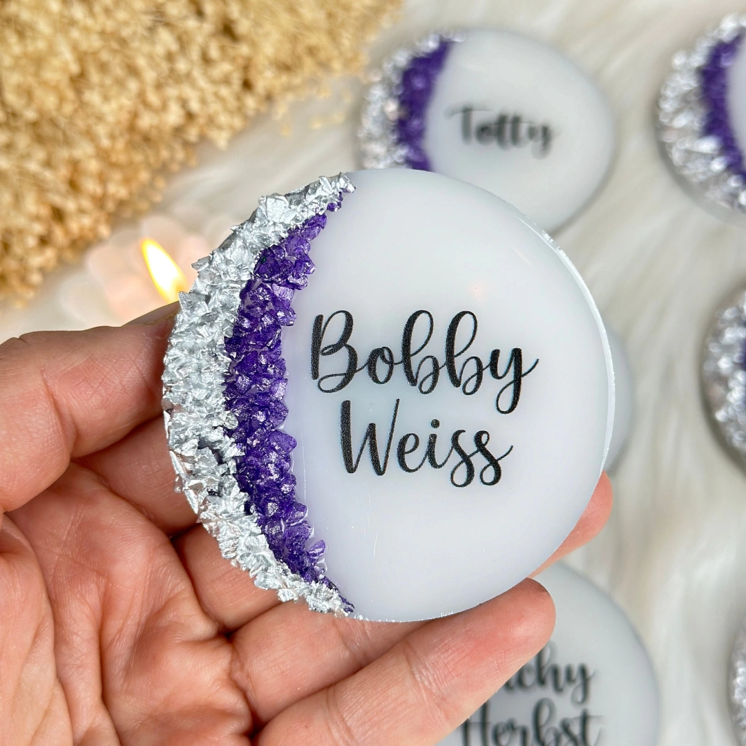 Kişiye Özel Taşlı Epoksi Magnet – 20 Adet Çok Renkli Taş Seçenekli Yuvarlak Düğün ve Özel Gün Hediyesi