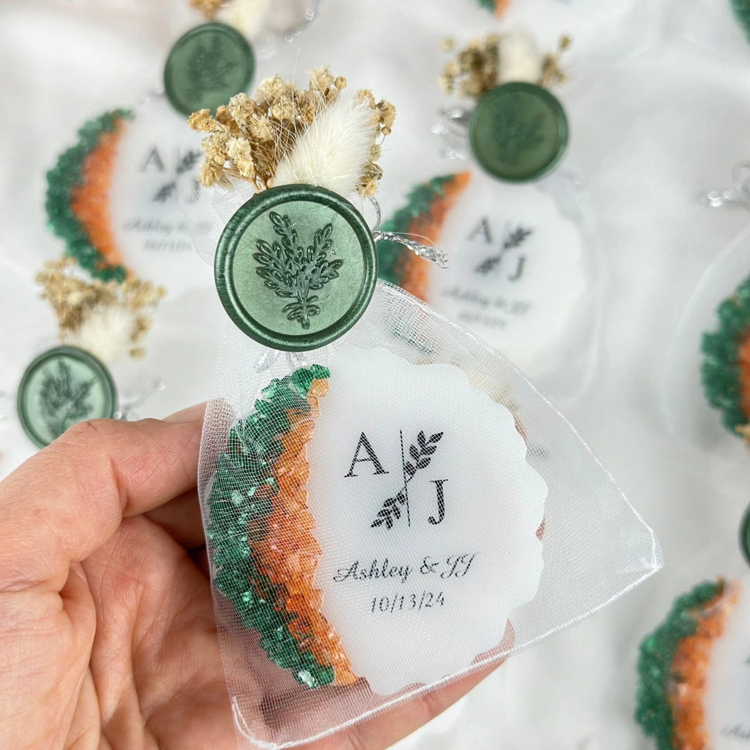 Keseli Mühürlü Epoksi Magnet - 20 Adet Kişiselleştirilebilir Düğün Hediyesi