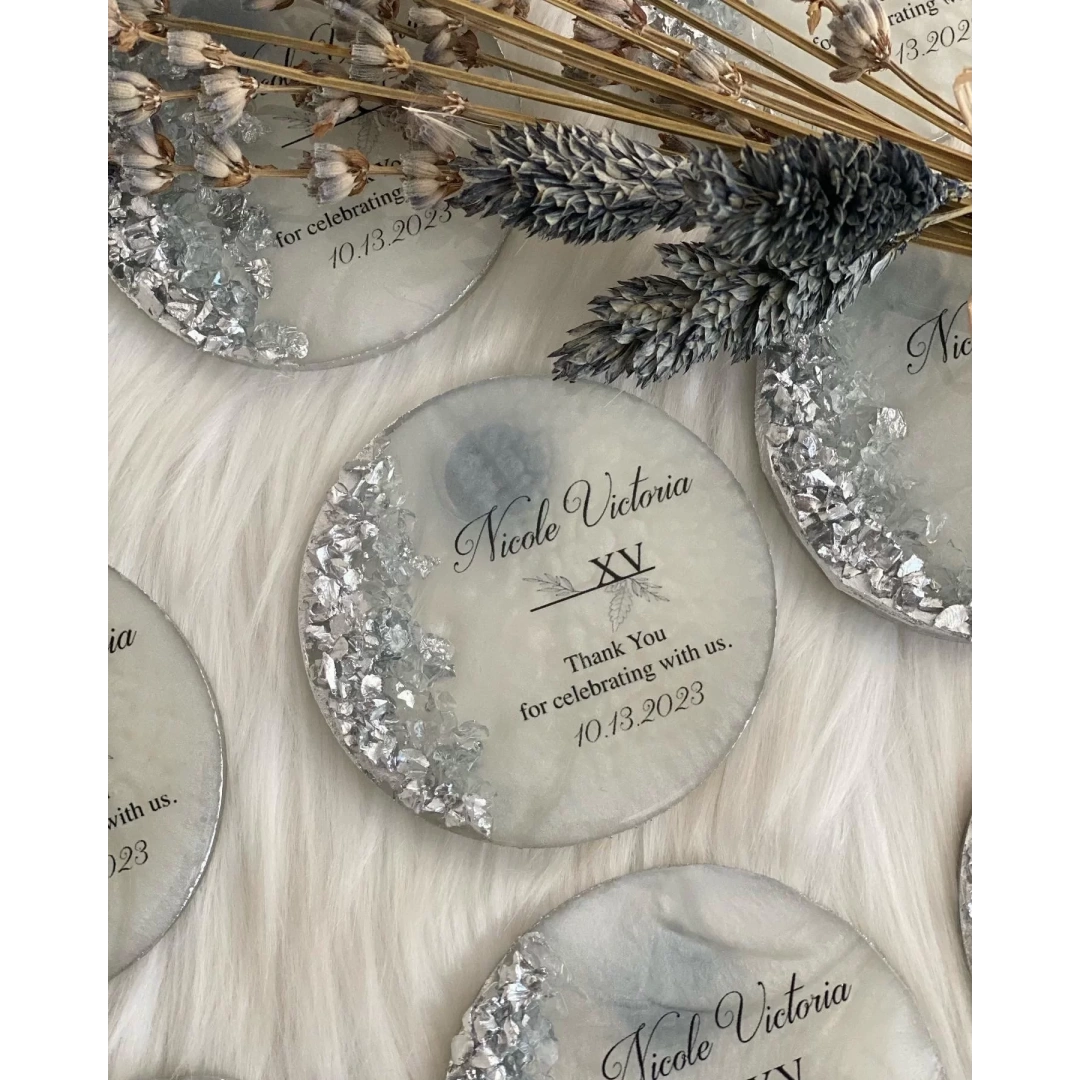 Kişiye Özel Taş Süslemeli Yuvarlak Epoksi Magnet Seti - 20 Adet