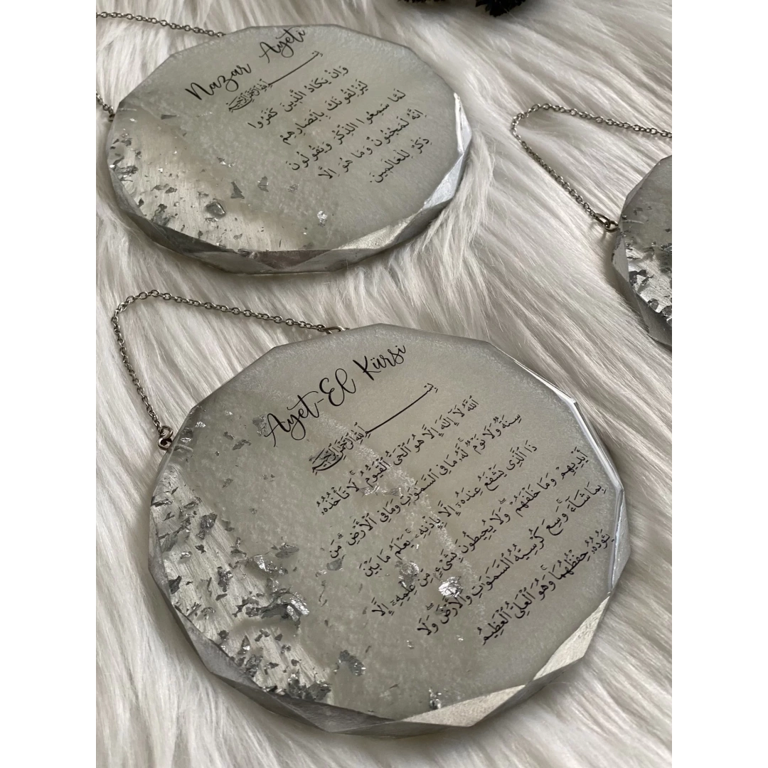 Kişiye Özel Üçlü İslami Dua Epoksi Seti – Ayet el-Kürsi, Bereket ve Nazar Duaları