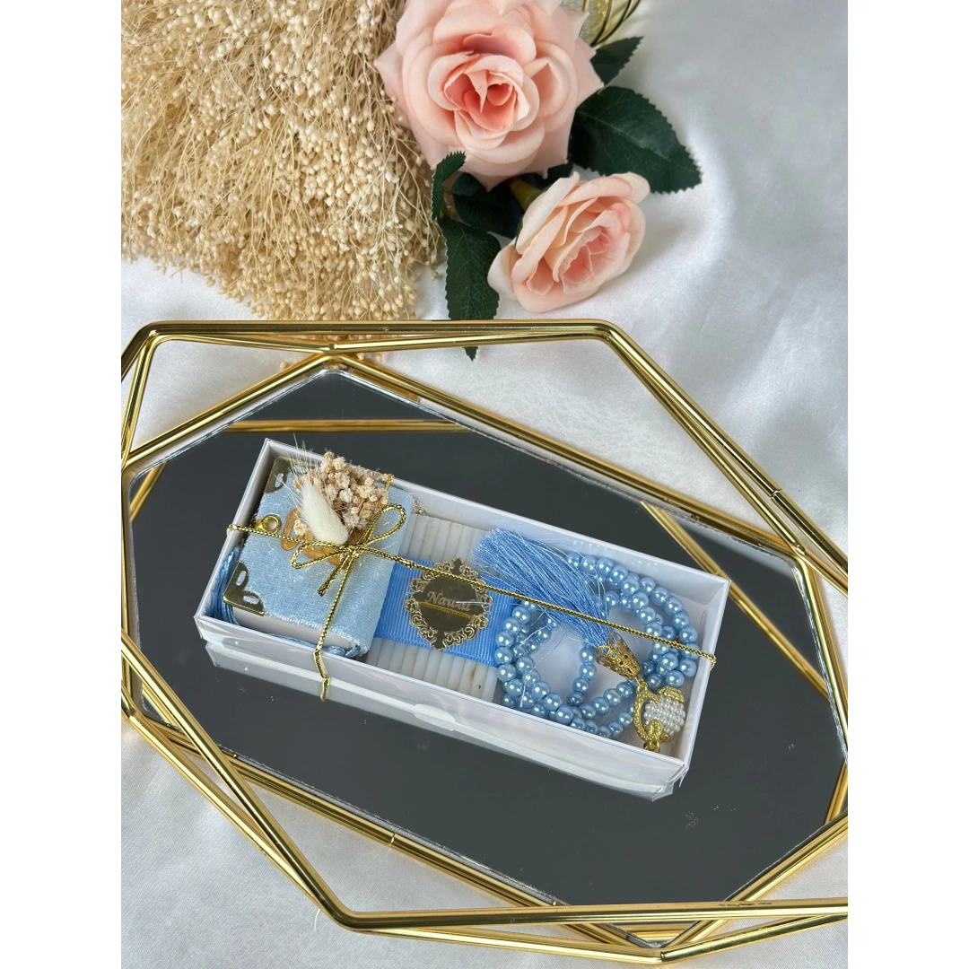 Üçlü İslami Set – Tesbih, Sabun ve Magnet – Kişiselleştirilebilir Hediye Kutusu