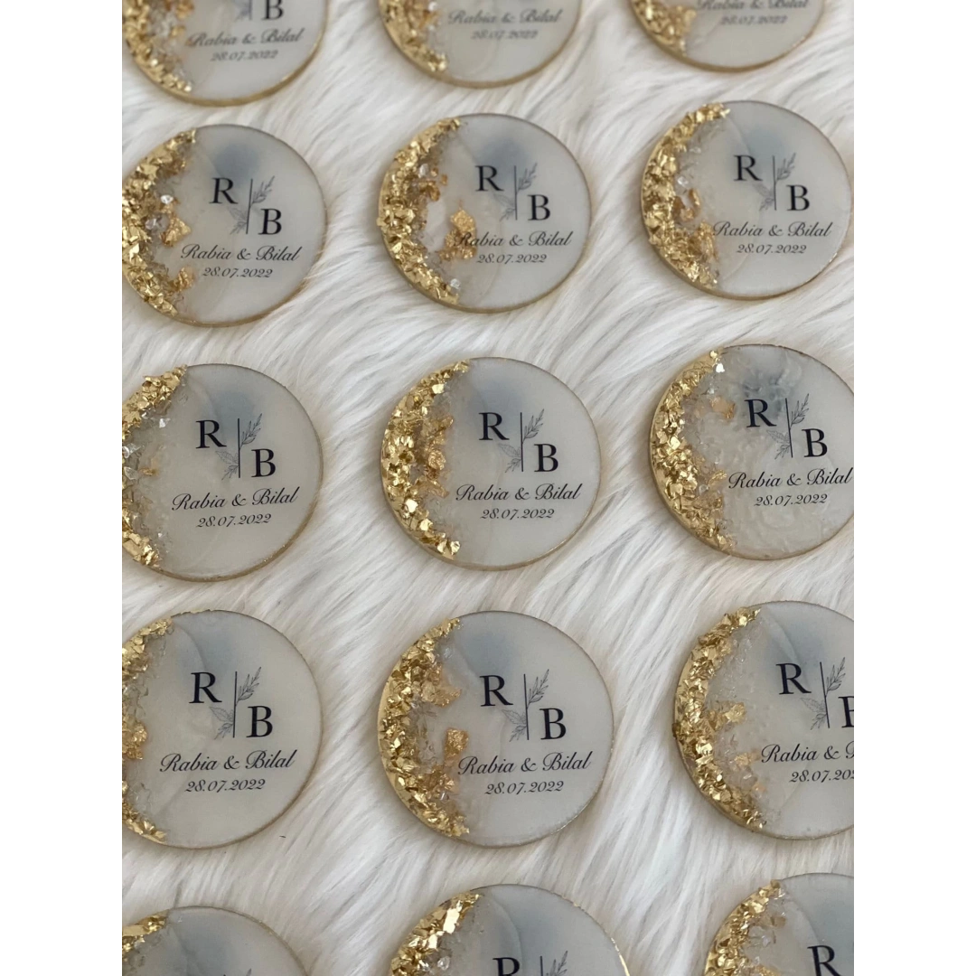 Kişiye Özel Taş Süslemeli Yuvarlak Epoksi Magnet Seti - 20 Adet