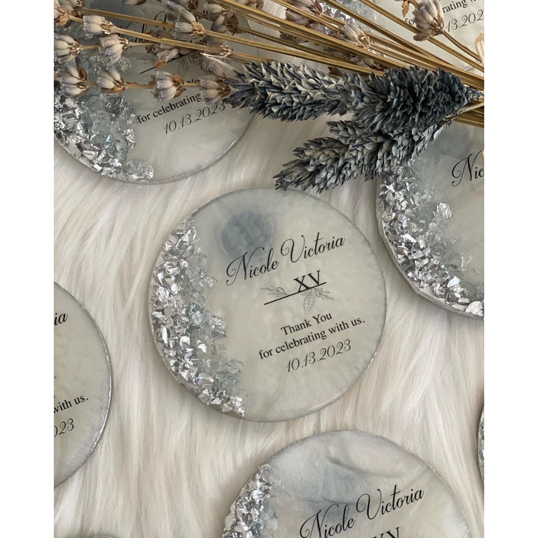 Kişiye Özel Taş Süslemeli Yuvarlak Epoksi Magnet Seti - 20 Adet