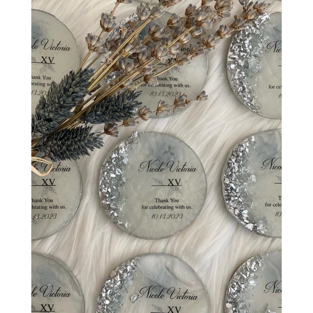 Kişiye Özel Taş Süslemeli Yuvarlak Epoksi Magnet Seti - 20 Adet