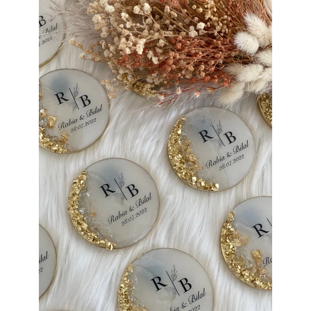Kişiye Özel Taş Süslemeli Yuvarlak Epoksi Magnet Seti - 20 Adet