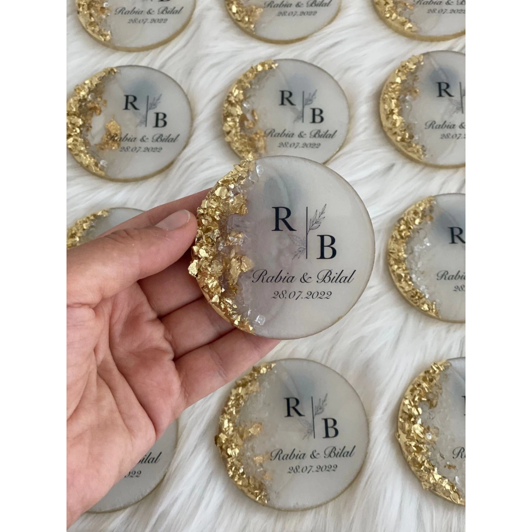 Kişiye Özel Taş Süslemeli Yuvarlak Epoksi Magnet Seti - 20 Adet